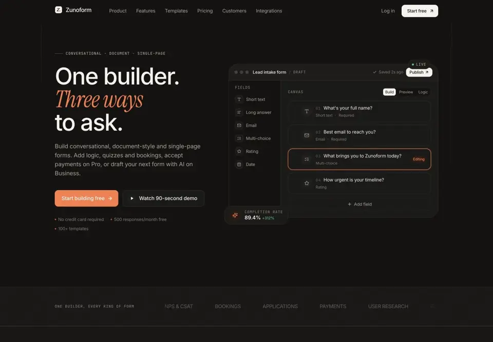 ZunoForm website preview